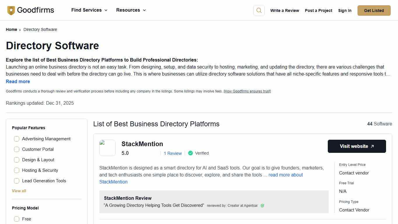Best Directory Software in 2026 - Reviews & Pricing Goodfirms